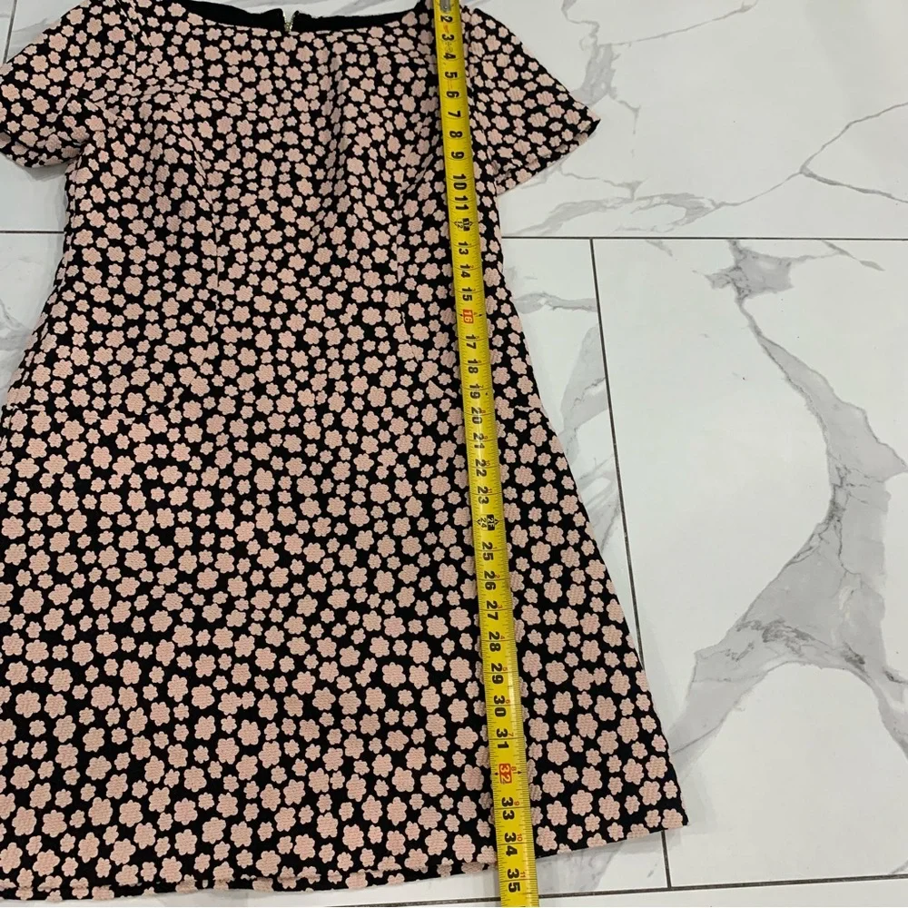 Kate Spade Mini Dress Sz 12 Jacquard Petal Stamp Knit  Pink Black Fit & Flare